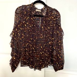 Ulla Johnson Tie Neck Metallic Printed Blouse